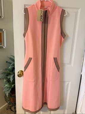 Oyoroshi Pink Sleeveless Zip-Front Midi Dress with Striped Trim